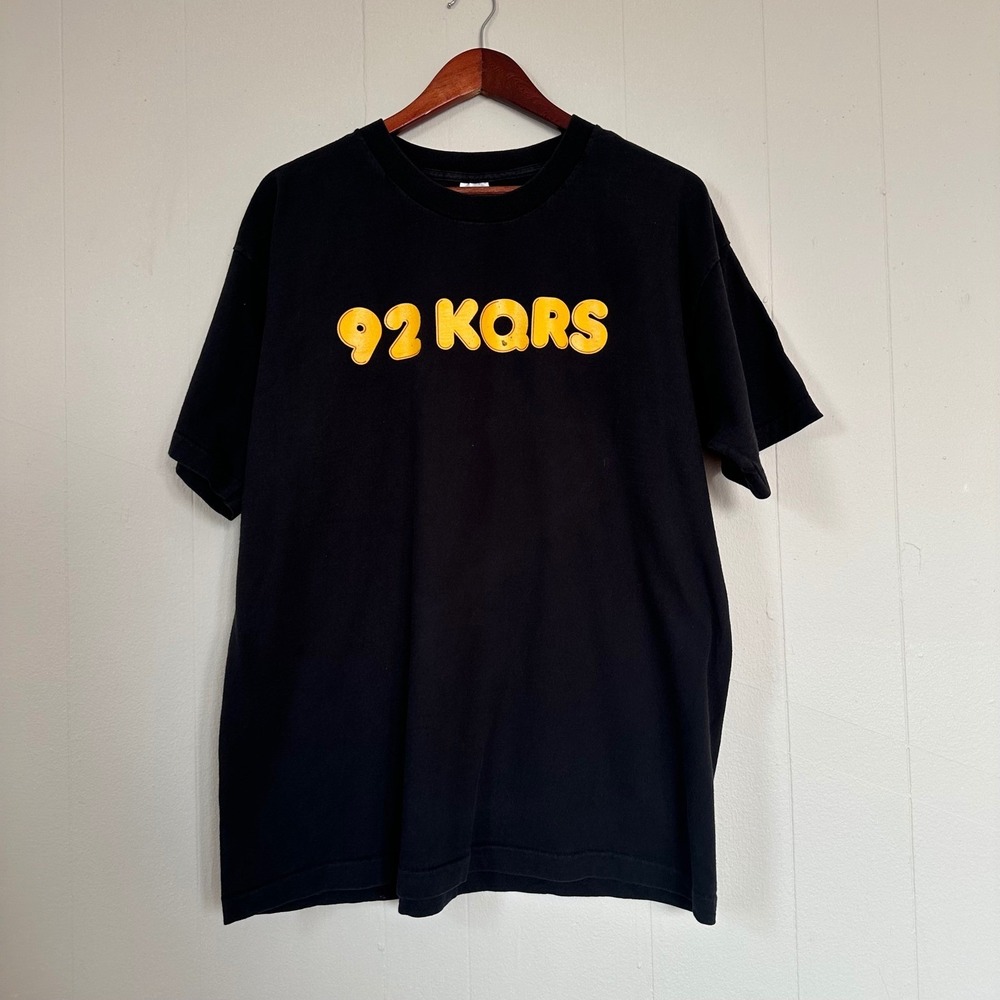 Vintage 90s 92 KQRS Radio T-Shirt Size XL Black Graphic